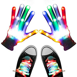 Aywewii LED Gloves, Light Up Gloves for Kids, Flashing LED Gloves with LED Shoelaces Set, Children LED Gloves Glow Flashing Novelty Kids Toys for Best Costume Gift Indoor(White)