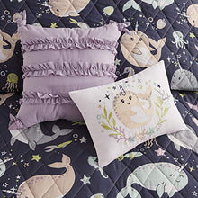 Load image into Gallery viewer, Urban Habitat Kids Magical Narwhals Reversible 100% Cotton Quilt, Novel Animal Print Modern All Season Down Alternative Bed Set for Kids, Decorative Pillows, Twin(68"x88"), Purple Multi 4 Piece
