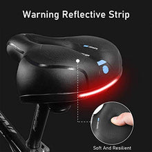 Load image into Gallery viewer, Waterproof Comfortable Wide Bike Seat with Red Warning Strip,Memory Foam Bicycle Saddle with Dual Shock Absorbing,Universal Fit Bike Cushion Replacement on Indoor/Outdoor Mountain Bikes for Women&amp;Men
