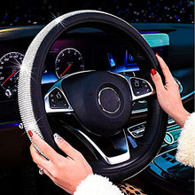 Load image into Gallery viewer, New Diamond Leather Steering Wheel Cover with Bling Bling Crystal Rhinestones, Universal Fit 15 Inch Car Wheel Protector for Women Girls,Black
