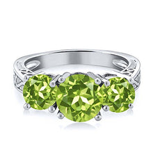 Load image into Gallery viewer, Gem Stone King Sterling Silver Round Green VS Peridot 3-Stone Women&#39;s Ring (2.35 Carat Gemstone Birthstone) (Size 7)
