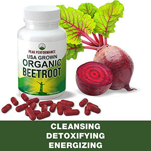 Organic Beet Root Capsules - USA Grown Vegan Super Food Beets Juice Powder Pills 1200 mg. Nitric Oxide Energy Boosting Polyphenol Beetroot Tablets. Detox, Blood Pressure Supplement