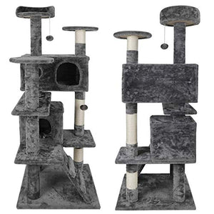 Nova Microdermabrasion 53 Inches Multi-Level Cat Tree Stand House Furniture Kittens Activity Tower with Scratching Posts Kitty Pet Play House (Grey)