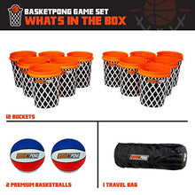 Load image into Gallery viewer, BasketPong™ Giant Yard Pong X Basket Ball Game with Durable Balls and Buckets - Outdoor Game for Lawn, Backyard and Beach - Set Includes 12 Buckets, 2 Basket Balls and a Carrying Bag
