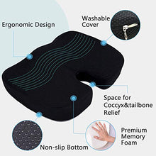 Load image into Gallery viewer, Coccyx Seat Cushion &amp; Lumbar Support Pillow for Office Chair, Car, Wheelchair Memory Foam Chair Cushion for Sciatica, Lower Back &amp; Tailbone Pain Relief Desk Pad with Adjustable Strap 3D Washable Cover
