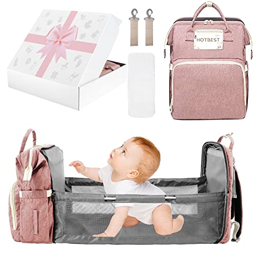 Baby Diaper Backpack, Insulated Bottle Warmer Newborn Registry for Baby Shower Gifts, Christmas Bags for Girls Boys, Multifunction Travel Stuff Maternity New Mom Gifts for Women (Pink Box)