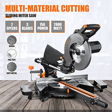 Load image into Gallery viewer, Sliding Miter Saw, ENGiNDOT 10-Inch Single Bevel Compound Miter Saw with 15-Amp Motor, Double Speed (4500 &amp; 3200 RPM), Laser Guide, 3 Blades, Bevel Cut (0°- 45°) for Wood, PVC or Soft Metal Cutting
