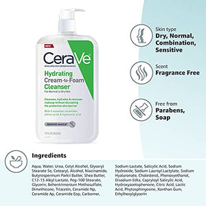 CeraVe Hydrating Cream-to-Foam Cleanser | Makeup Remover and Face Wash With Hyaluronic Acid | Fragrance Free | 19 Ounce