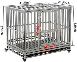 LUCKUP 42" Heavy Duty Dog Cage Strong Metal Kennel and Crate for Medium and Large Dogs Pet Playpen with Four Lockable Casters Indoor/Outdoor Silver