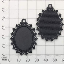 Load image into Gallery viewer, All 32pcs(16 Sets) 18x25mm Enamel Black Oval Blank Bezel Pendant Trays Base Cabochon Settings Trays Pendant Blanks for Jewelry Making DIY Findings (M181)
