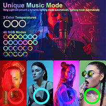 Load image into Gallery viewer, 12&quot; Selfie Ring Light with 63&quot; Tripod Stand &amp; 3 Phone Holder, LED Camera Ringlight with 48 RGB Colors Modes &amp; Musical Rhythm Mode and 12 Brightness Dimmable for Makeup/Photography/Videos/Vlog/TikTok
