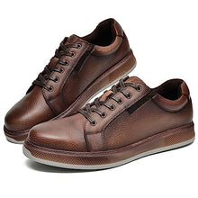 Load image into Gallery viewer, Men's Casual Oxford Dressy Sneakers Fashion Walking Shoes for Men Lychee Pattern Genuine Leather Upper Dark Brown Size 9.5
