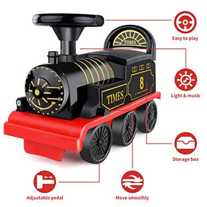 TEMI Ride On Toy Powered Train with Track Early Educational Electric Vehicle Kids Riding Car w/ Lights & Sounds Storage Seat Gift for Children Baby Toddlers Boys & Girls Age 2-6