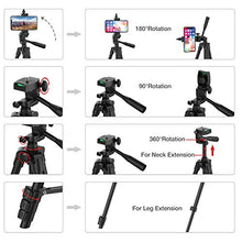 Load image into Gallery viewer, Phone Tripod, 51" Extendable Travel Lightweight Tripod Stand with Carrying Bag, Universal Tripod with Bluetooth Remote, Cell Phone Mount for iPhone Xs/Xs Max/Xr/X/8/8 Plus/Samsung/Android Phone,Camera
