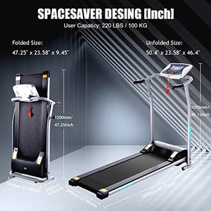 Electric Treadmill, Folding Treadmills for Small Spaces with LCD Monitor, Running Walking Jogging Exercise Compact Exercise Treadmill, Running Machine Equipment for Home Gym Office Use