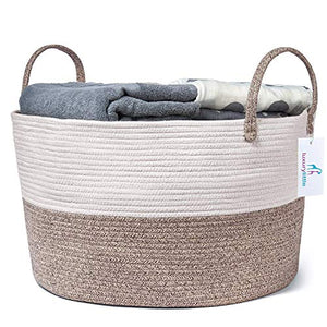 Luxury Little XXXL Nursery Storage Basket :: 100% Cotton Rope Hamper with Handles :: Sturdy Baby Bin Organizer for Laundry Toys Blankets Pillows :: 22 x 22 x 14 Off White/Beige