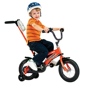 Schwinn Grit Steerable Kids Bikes,12-Inch Wheels, Quick-Adjust Seat,Training Wheels, Push Handle for Easy Steering, Orange/Black