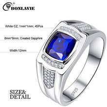 Load image into Gallery viewer, BONLAVIE Promise Ring for Him Solid 925 Sterling Silver AAA Created Blue Sapphire White CZ Size 10
