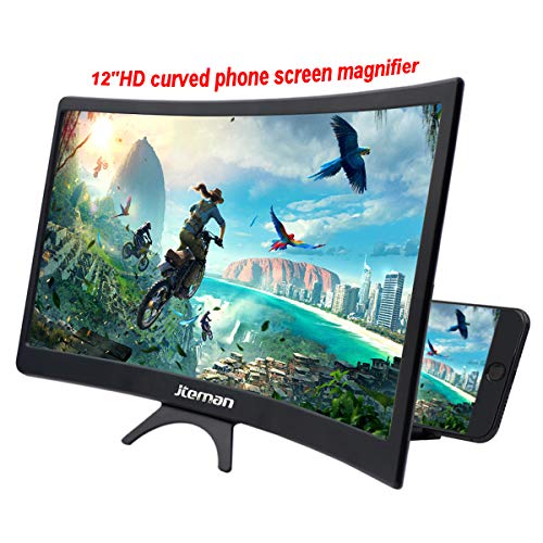 jteman 12'' Curved Screen Magnifier Mobile Phone 3D Magnifier Projector Screen for Movies, Videos, and Gaming Foldable Phone Stand with Screen Amplifier for iPhone,All Smartphones