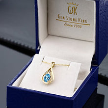 Load image into Gallery viewer, Gem Stone King 10K Yellow Gold Swiss Blue Topaz and Diamond Teardrop Pendant Necklace For women (0.50 Cttw, with 18 Inch Chain)
