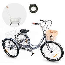 Load image into Gallery viewer, Viribus Adult Tricycle Three Wheel Trike Bike Single Speed Hybrid Cargo Cruiser with Removable Wheeled Basket for Shopping or Dogs Dustproof Bag Exercise Bike for Men Women Bicycle Bell (Gray1, 24")

