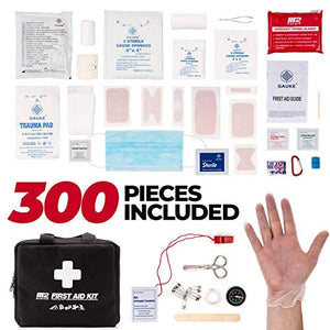 M2 BASICS 300 Piece (40 Unique Items) First Aid Kit | Free First Aid Guide | Emergency Medical Supply | for Home, Office, Outdoors, Car, Survival, Workplace