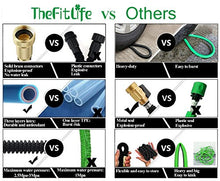 Load image into Gallery viewer, TheFitLife Flexible and Expandable Garden Hose - Strongest Triple Latex Core with 3/4&quot; Solid Brass Fittings Free 8 Function Spray Nozzle, Easy Storage Kink Free Water Hose (50 FT)
