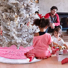 Load image into Gallery viewer, yuboo Pink Christmas Tree Skirt,36" Luxury Faux Fur with Embroidered Snowflakes for Xmas Party and Mother's Day Holiday Decorations,Washable

