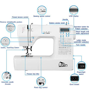 Sewing Machines, Portable Embroidery Machine with 200 Built-in Stitches and 8 Buttonhole Patterns, Portable Sewing Machine for Sewing, Hem, Reverse Sewing Equipped with Lighting (AA-Sewing Machine)