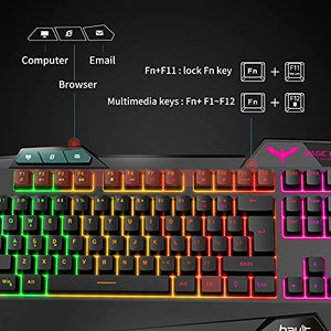havit Wired Gaming Keyboard Mouse Combo LED Rainbow Backlit Gaming Keyboard RGB Gaming Mouse Ergonomic Wrist Rest 104 Keys Keyboard Mouse 4800 DPI for Windows & Mac PC Gamers (Black)