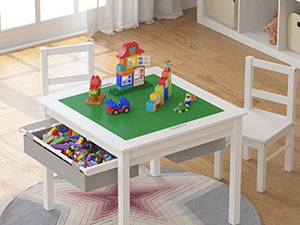 UTEX 2-in-1 Kids Multi Activity Table and 2 Chairs Set with Storage (White)