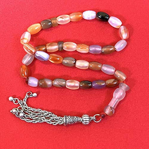 33 Beads of Yemen Islamic Tasbih Aqeeq Aqiq (Agate) Stones Prayer Bead, Yemeni Muslim Tesbih Taspih, 13 x 7 mm | Yemeni Aqeeq Stone