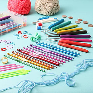 73 Piece Crochet Kit with Crochet Hooks Yarn Set - Premium Bundle Includes Yarn Balls, Needles, Accessories Kit, Canvas Tote Bag and Lot More - Starter Pack for Kids Adults – Beginner, Professionals.