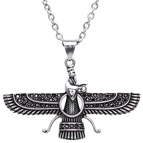 Asoodehdelan Large Double Sided Hematite Silver Pt Farvahar Necklace Iranian Gift Persian Iran Faravahar (24
