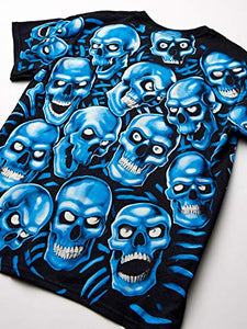Liquid Blue unisex adult Skull Pile Blue Fantasy All Over Print Short Sleeve T-shirt T Shirt, Black, XX-Large US