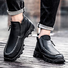 Load image into Gallery viewer, Govicta Leather Ankle Boots Hand Stitching Casual Loafers Boots for Men Slip On Driving Shoes Side Zipper Non Slip Comfy Black Regular Size 10.5
