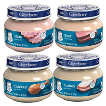 Load image into Gallery viewer, Gerber 2nd Foods 12 Total 2.5 Ounce Jars of Each Flavor (3 Turkey &amp; Turkey Gravy, 3 Ham and Ham Gravy, 3 Chicken &amp; Chicken Gravy, 3 Beef and Gravy)
