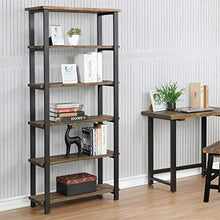 Load image into Gallery viewer, Alaterre Furniture Sonoma 70" Tall 5-Shelf Metal and Solid Wood Bookcase, Brown
