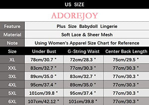 ADOREJOY Womens Babydoll Lingerie Set Plus Size Sleepwear(5XL,Black)