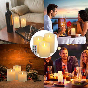 Flickering Flameless Candles Waterproof Outdoor Candles Battery Operated Candles with Remote Cycling 24 Hours Timer（D: 3.25"x H: 4"5"6"）LED Candles Plastic Pack of 3 Large Pillar Candles