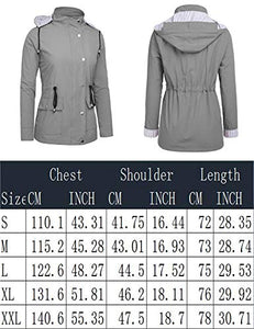 DOSWODE Raincoats Women Waterproof Rain Jackets Detachable Hooded Striped Lined Windbreaker for Women Grey M