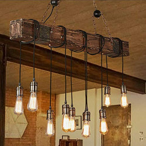 10-Lights Chandelier Wooden Retro Rustic Pendant Light - Industrial Suspension Light line can be Adjusted Freely - Distressed Wood Chandelier for Dining Table Vintage Kitchen, Bar, Island, Billiard.