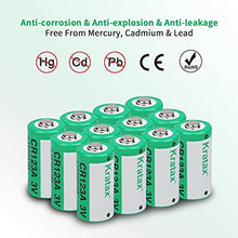 Load image into Gallery viewer, CR123A 3V Lithium Manganese Battery Kratax 12Pack Non-Rechargeable 3 Volt CR 123A Batteries 10Years Shelf Life, CE &amp; RoHS Certified for Security and Medical Equipment, for Flashlights, Digital Cameras
