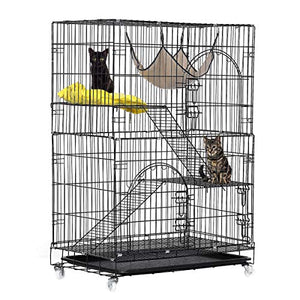 TOOCA 3-Tier Cat Cage, Cat Playpen Kennel Crate Chinchilla Rat Box Cage Enclosure with Ladders, Platforms Beds, Latches Tray Hammock