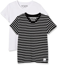 Load image into Gallery viewer, Kid Nation Kids' 2-Pack Short-Sleeve V-Neck Cotton Jersey Tee for Boys or Girls Small White + White/Black Stripe …
