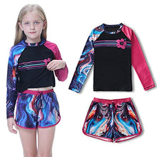 Load image into Gallery viewer, HOLIEBEE Girls Rash Guard Swimwear Long Sleeve Swimsuit 3 Pcs Set with Swim Hat Quick Dry UPF 50+ Size 7-8 Years
