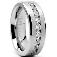 Load image into Gallery viewer, 8 MM Men&#39;s Titanium Ring Wedding Band with 9 Large Channel Set Cubic Zirconia CZ Size 9.5
