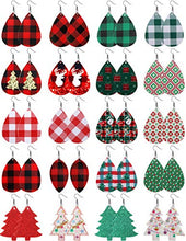 Load image into Gallery viewer, Leather Earrings for Women Christmas Xmas Earrings Teardrop Dangle Lightweight Faux Leather Earrings Holiday Earrings for Christmas New Year Party Decorations Supplies
