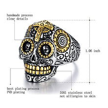 Load image into Gallery viewer, XIEXIELA Sugar Skull Rings Stainless Steel Day of the Dead Gothic Cross Flower Cool Mens Jewelry Halloween Size 9
