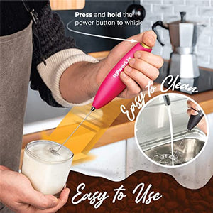 PowerLix Milk Frother Handheld Battery Operated Electric Whisk Foam Maker For Coffee, Latte, Cappuccino, Matcha, Hot Chocolate, Durable Mini Drink Mixer With Stainless Steel Stand Included(BP))